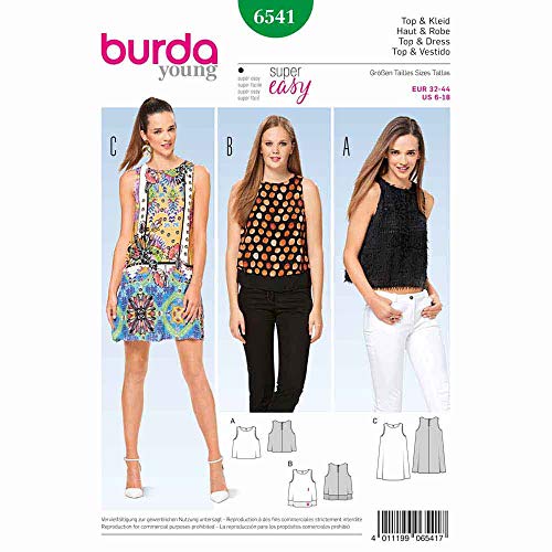 Burda 6541 Schnittmuster Hängerkleidchen und Top (Damen, Gr. 34-44) Level 1 super Easy von Burda