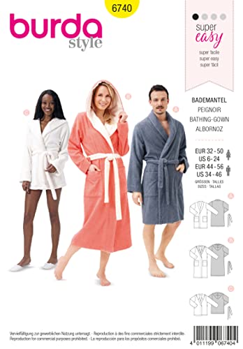 Burda Style Schnittmuster #6740 Damen & Herren Bademantel Gr. XS - XL, Näh-Level 1 super easy von burdastyle