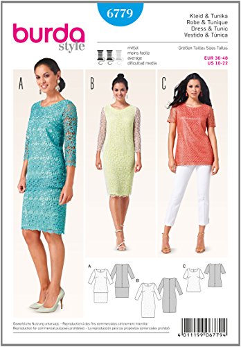 Burda 6779 Schnittmuster Kleid & Tunika aus Spitzenstoff (Damen, Gr. 36 - 48) Level 3 mittel von Burda