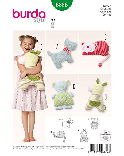 Burda 6886 Schnittmuster Tierkissen (Hund, Katze, Bär, Pferdchen) - one size - bunt von Burda