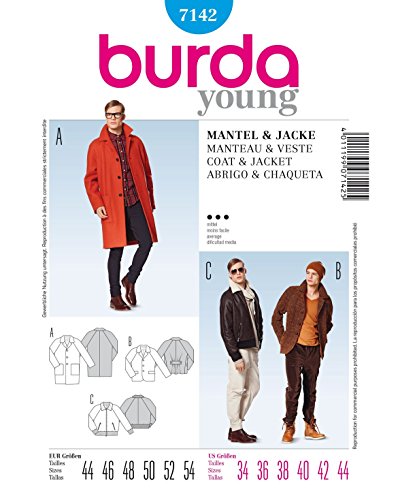 Burda 7142 Schnittmuster Kurzmantel, Jackett und Blouson (Herren, Gr. 44-54) Level 3 mittel von Burda