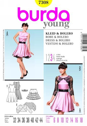 Burda 7308 Dress & LACE Bolero Jacket (Size 6-18) Sewing Pattern by von Burda