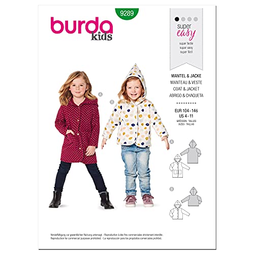 Burda 9289 Schnittmuster Mantel und Jacke (Kids, Gr. 104-146) Level 0 super Easy von Burda
