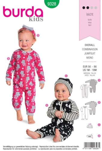 Burda 9328 Schnittmuster Overall, Mütze und Stirnband (Kids, Gr. 58-86) Level 2 leicht von burdastyle