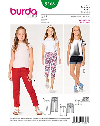 Burda 9368 Schnittmuster Hose, Jeans und Shorts (Kids, Gr. 116-158) Level 3 mittel von Burda