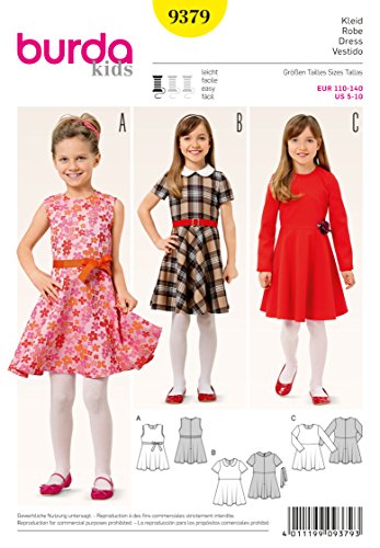 Burda 9379 Schnittmuster Mädchenkleid mit glockenrock und Karomuster (Kids, Gr. 110-140) Level 2 leicht von burdastyle