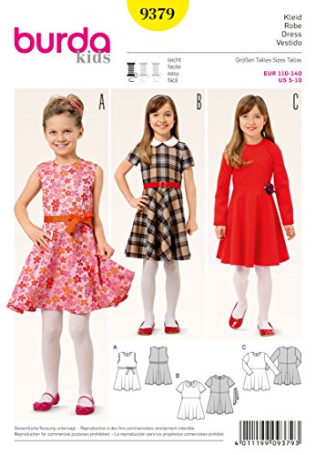 Burda 9379 Schnittmuster Mädchenkleid mit glockenrock und Karomuster (Kids, Gr. 110-140) Level 2 leicht von burdastyle