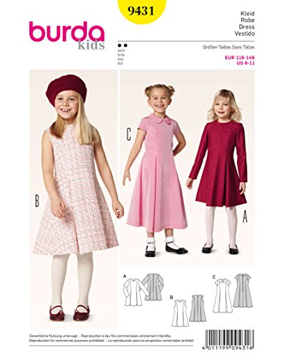 Burda 9431 Schnittmuster Kleid mit Kellerfalten (kids, Gr. 116 - 146) Level 2 leicht von Burda