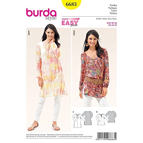 Burda B6683 Schnittmuster Tunika Papier weiß 19 x 13 x 1 cm von burdastyle