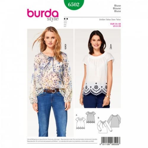 Burda Damen-Schnittmuster 6502 Bauernbluse Tops 36-48 von Burda
