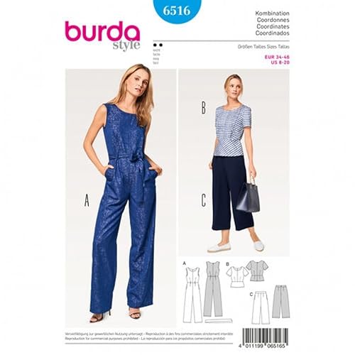 Burda Damen Schnittmuster 6516 Top, Hose und Overall von Burda