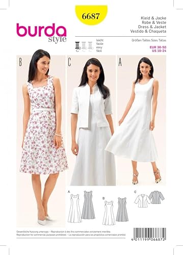 Burda Damen Schnittmuster 6687, Kleider und kurzärmelige Jacke Burda Damen Schnittmuster 6687, Kleider und kurzärmelige Jacke von Burda