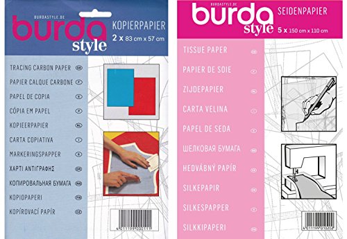 Burda Doppelpack – Seidenpapier 110 x 150 cm + Transparentpapier 1 x Blau 1 x Rot 83 x 57 cm von Burda