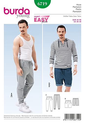 Burda Herren-Schnittmuster 6719, Casual Hose und Shorts (Größe 36-46, Mehrfarbig) Burda Herren-Schnittmuster 6719, Casual Hose und Shorts (Größe 36-46, Mehrfarbig) von Burda