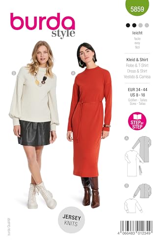 Burda Schnittmuster, 5859, Kleid und Shirt selber nähen [Damen, Gr. 34-44] Level 2 für Anfänger von burdastyle