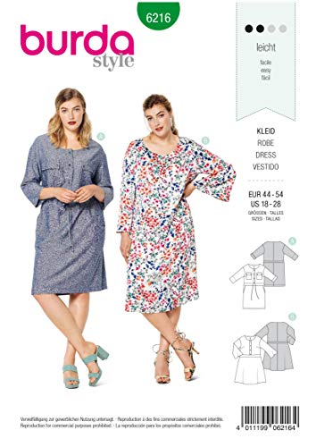 Burda Schnittmuster, 6216, Kleid selber nähen [Damen, Gr. 44-54] Level 2 für Anfänger von DK WDDO