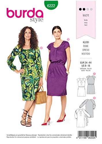 Burda Schnittmuster, 6222, Kleid selber nähen [Damen, Gr. 34-44] Level 2 für Anfänger von Burda