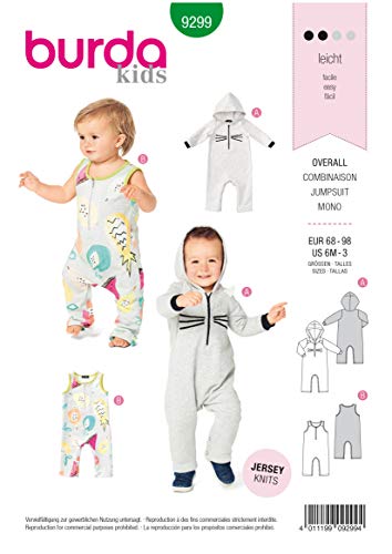 Burda Schnittmuster, 9299, Overall für Babies selber nähen [Babys] Level 2 für Anfänger von burdastyle