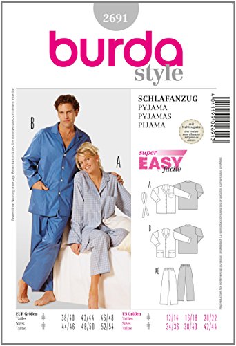 Burda Schnittmuster 2691 Pyjama f?r Sie & Ihn Gr. D 38/40-46/48, H 44/46-52/54 von Burda