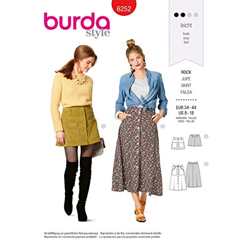 Burda Schnittmuster 6252, Mini- und Midirock [Damen 34-44] zum selber nähen, ideal für Anfänger [L2] von burdastyle