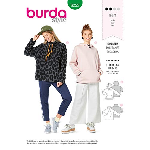Burda Schnittmuster 6253, Sweatshirts [Damen 34-44] zum selber nähen, ideal für Anfänger [L2] von Burda