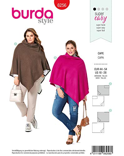 Burda Schnittmuster 6256, Capes [Damen 44-54] zum selber nähen, ideal für Anfänger [L1] von Burda