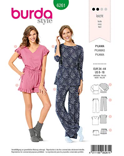 Burda Schnittmuster 6261, Pyjamas [Damen 34-44] zum selber nähen, ideal für Anfänger [L2] von burdastyle
