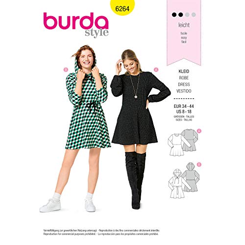 Burda Schnittmuster 6264, Kleider [Damen 34-44] zum selber nähen, ideal für Anfänger [L2] von Burda