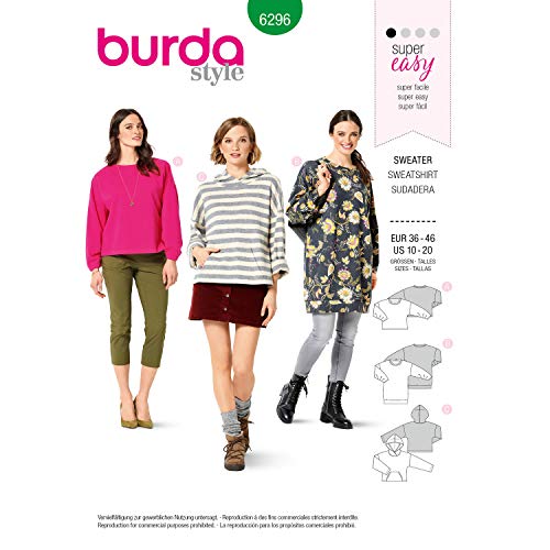 Burda Schnittmuster 6296, Sweater [Damen 36-46] zum selber nähen, ideal für Anfänger [L1] von Burda