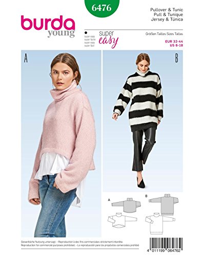 Burda Schnittmuster 6476 Pullover und Tunika, Papier, weiß, 19 x 14 x 0,5 cm von Burda