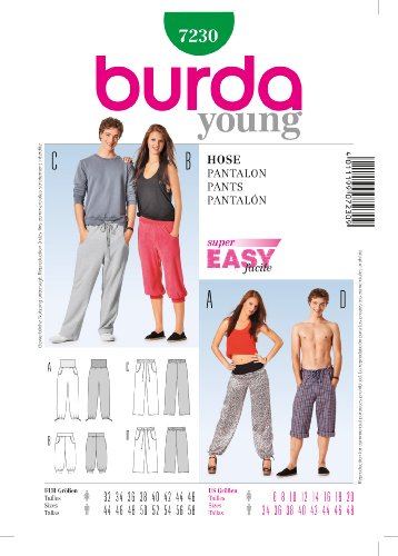 Burda Schnittmuster 7230 Hose, Pantalon, Pants f?r Sie & Ihn Gr. 32-46 & 44-58 von Burda