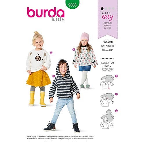 Burda Schnittmuster 9308, Sweater [Unisex (Kids) 92-122] zum selber nähen, ideal für Anfänger [L1] von Burda