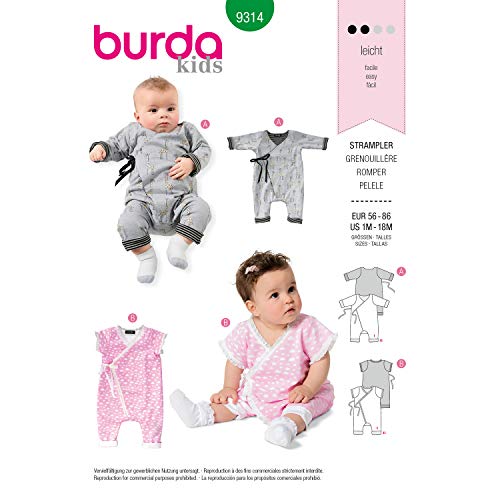 Burda Schnittmuster 9314, Stampler [Baby 56-86] zum selber nähen, ideal für Anfänger [L2] von Burda