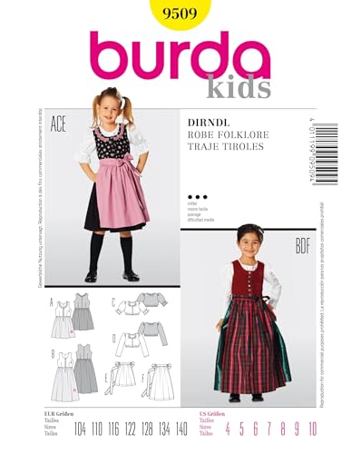 Burda Schnittmuster 9509 Dirndl,Traje Tiroles Gr. 104-140 von burdastyle