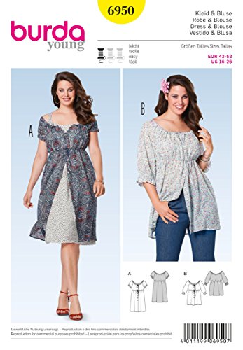 Burda Schnittmuster Kleid, Bluse mit Gummidurchzug 6950 Burda Schnittmuster Kleid, Bluse mit Gummidurchzug 6950 von Burda