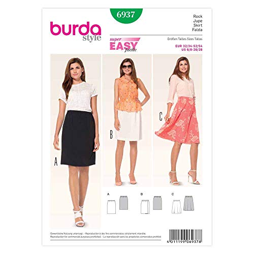 Burda Easy Schnittmuster #6937 Damen Mini-Rock mit Gummizug Gr. 32-54 - Nählevel 1 (Super Easy) von Burda