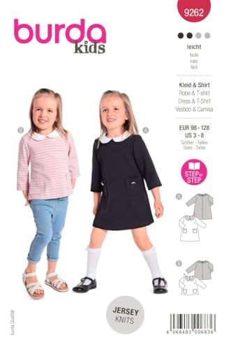 Burda Style Katalog-Schnittmuster Pullover und Kleid mit Kragen | Kinder, Gr. 98-128 | Nählevel: Leicht #9262 von Burda