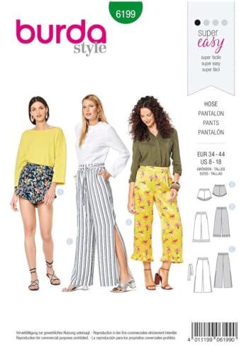 Burda Style Schnittmuster B6199 Damenhosen und Shorts zum Überziehen von Burda