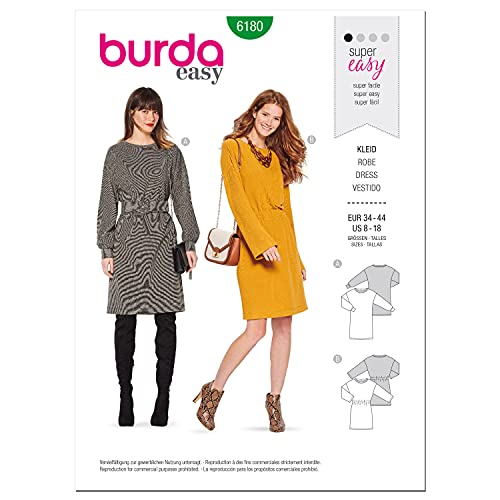 Burda Style Schnittmuster-Set für Damenhemdkleid, Code 6180, Größen 36-46, mehrfarbig Burda Style Schnittmuster-Set für Damenhemdkleid, Code 6180, Größen 36-46, mehrfarbig von Burda Style