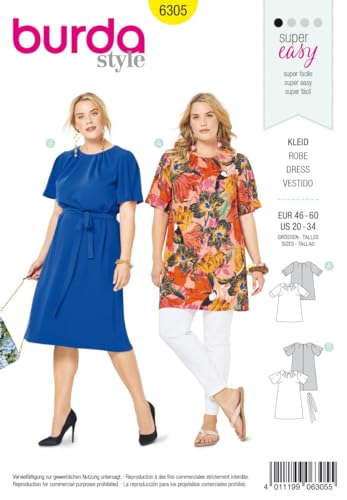 Burda Style Schnittmuster zum selber nähen 6305 | Shirt und Kleid | Damen, Gr. 46-60 | Nählevel: leicht von Burda