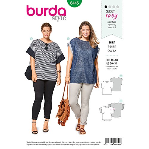 Burda Style Schnittmuster zum selber nähen 6445 | T-Shirts | Plus Size Shirts | Damen, Gr. 46-60 | Nählevel: leicht von Burda