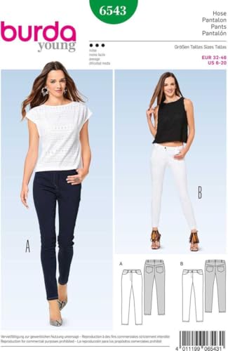 Burda Style Schnittmuster zum selber nähen 6543 | Schmale Hose | Schmale Jeans | Damen, Gr. 32-46 | Nählevel: fortgeschritten von Burda