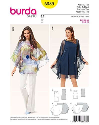 Burda b6589 Kleid und Top Schnittmuster Papier 19 x 13 x 1 cm weiß von Burda