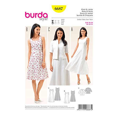 Burda b6687 Schnittmuster Kleid und Jacke Papier weiß 19 x 13 x 1 cm von Burda
