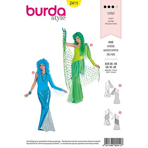 burda Schnitt 2411 "Nixe & Meerjungfrau" von Burda