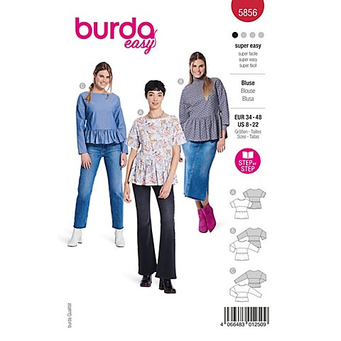 burda Schnitt 5856 "Bluse mit Schößchen" von Burda
