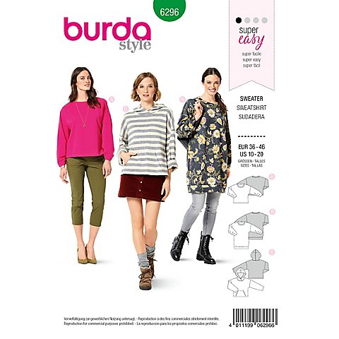 burda Schnitt 6296 "Sweatshirt/Kleid" von Burda