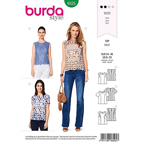 burda Schnitt 6525 "Top & Bluse" von Burda