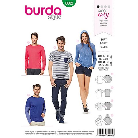 burda Schnitt 6602 "Shirt für Sie & Ihn easy" von Burda