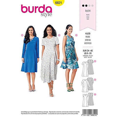burda Schnitt 6821 "Kleid mit weitem Rock" von Burda